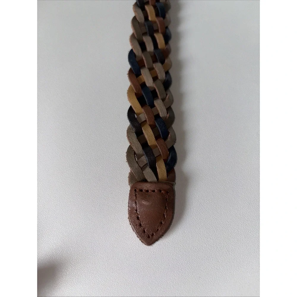 Leather Multicolor Braided Gold Toned Hardware Women's Belt Boho Brown XL